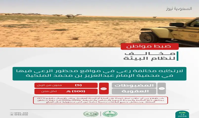 ضبط مخالفي الأنظمة البيئية في محمية الإمام عبدالعزيز والمنطقة الشرقية