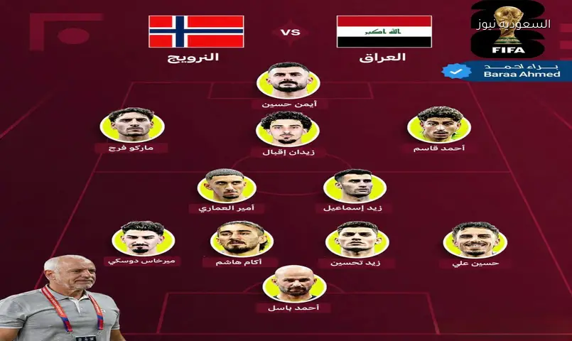 تشكيلة منتخبي العراق والنرويج في كأس العالم 2026 والقناه الناقله