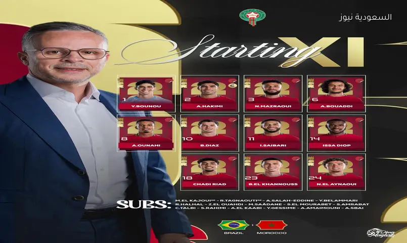 تشكيلة المنتخب المغربي الرسمية ضد البرازيل في كأس العالم 2026.. وهبي يعلنها