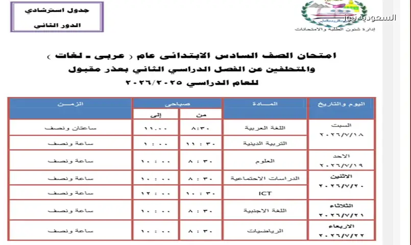 الجيزة: مواعيد امتحانات الدور الثاني 2026 لجميع المراحل
