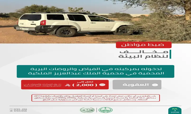 القبض على مواطنين خرقا الأنظمة البيئية بمحميتين ملكيتين.. غرامات بآلاف الريالات
