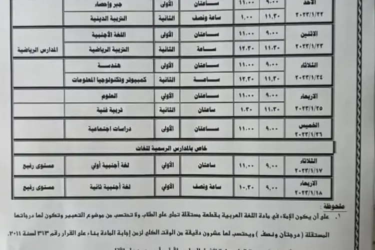نزيل الأن جدول .. امتحانات الصف الثالث الإعدادي الترم الأول لعام 2024 في محافظة القاهرة والجيزة