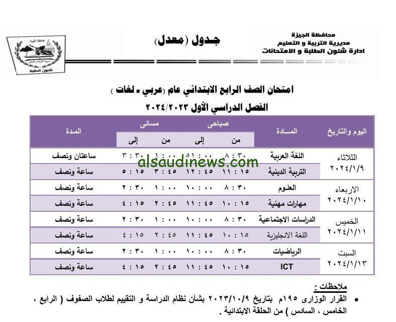 أول امتحانات نصف العام 9 يناير.. لطلاب سنة رابعة وخامسة ابتدائى بالجيزة