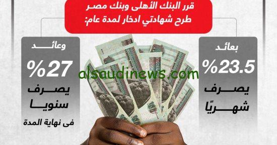 “عائد خياااالي” أسعار فائدة شهادات البنك الأهلي المصري لمدة سنة بعائد 27% سنويًا لعام 2024