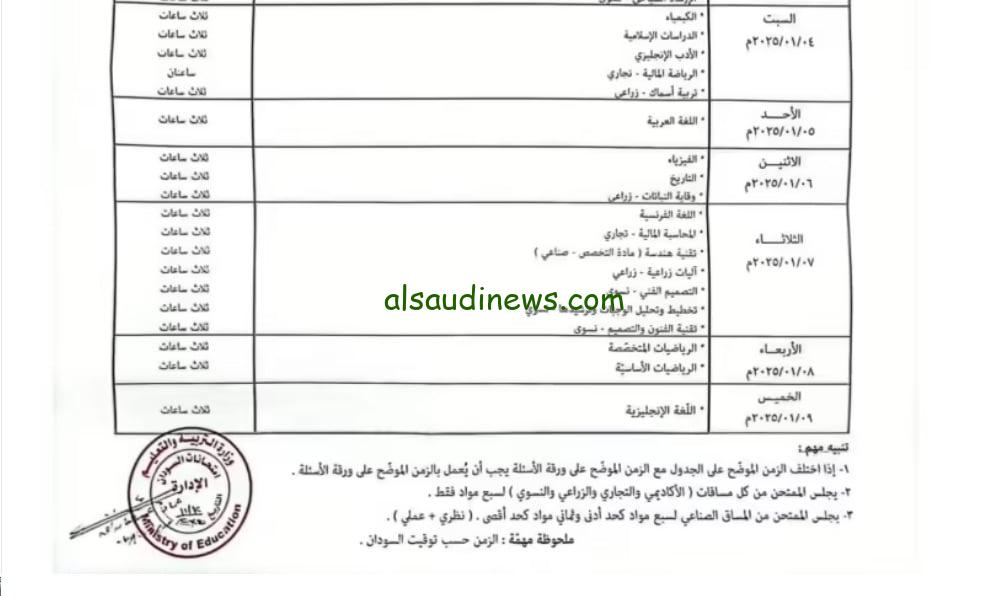جدول امتحانات الشهادة السودانية 2024/2025 الصادر من قِبل وزراه التربية والتعليم وطريقة التسجيل عبر mohe.gov.sd