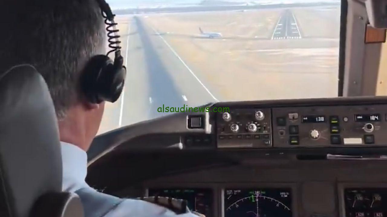 لحظة هبوط مذهلة لطائرة بوينغ B777 في مطار الأمير محمد بن عبدالعزيز الدولي