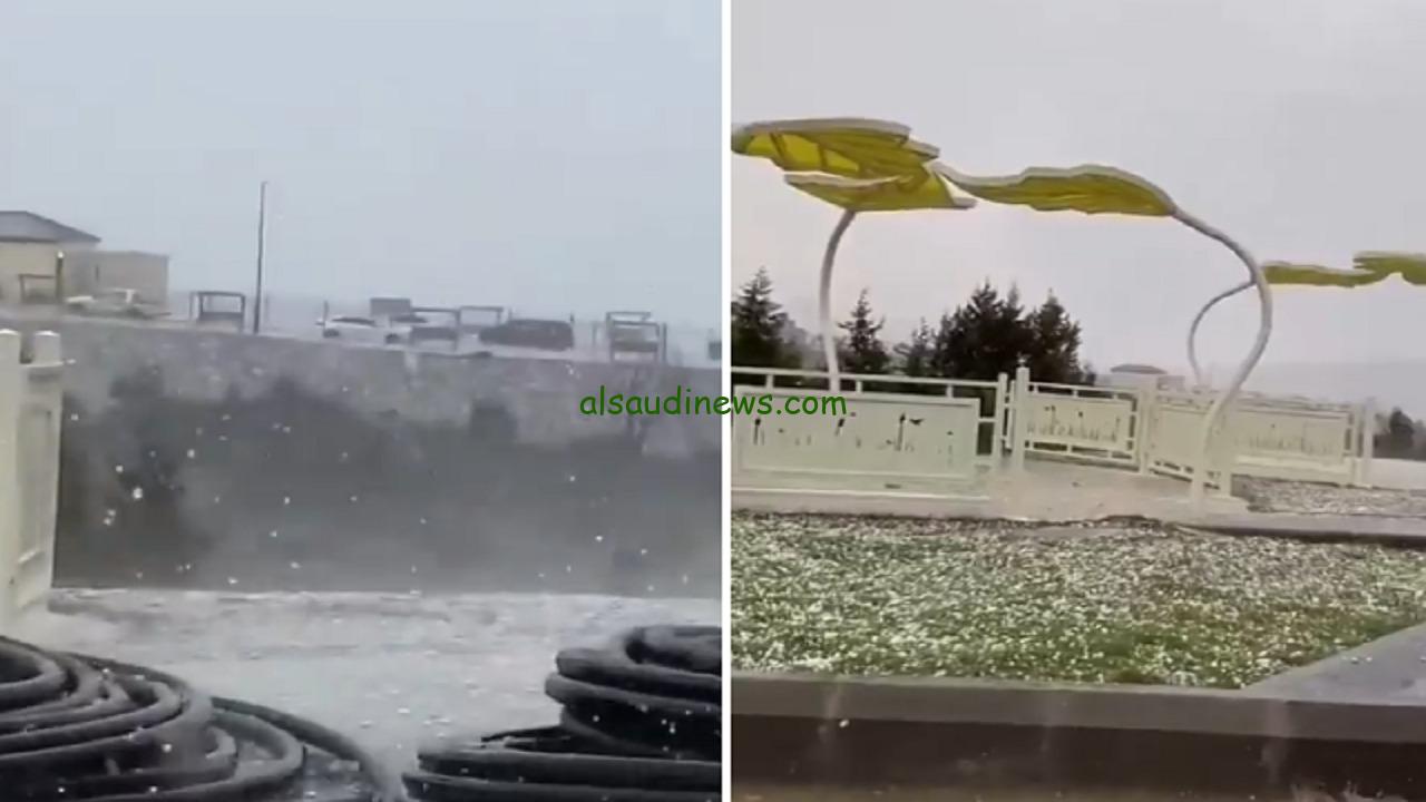 الباحة تتعرض لتساقط كثيف للبرد مع هطول أمطار رعدية في عدة مناطق