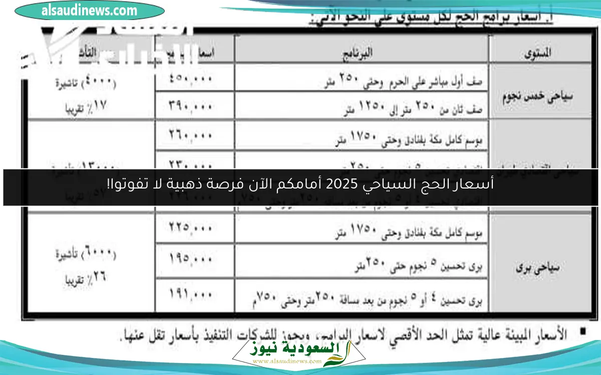 أسعار الحج السياحي 2025 أمامكم الآن فرصة ذهبية لا تفوتوا!