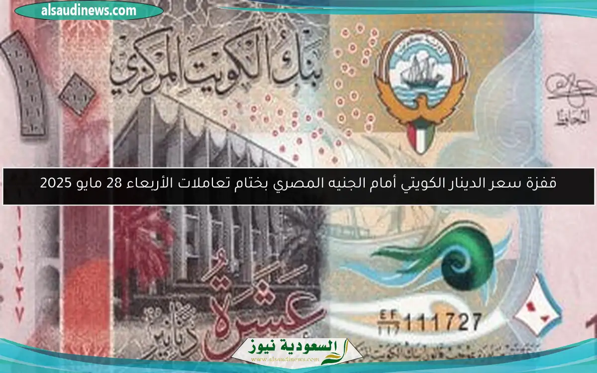 قفزة سعر الدينار الكويتي أمام الجنيه المصري بختام تعاملات الأربعاء 28 مايو 2025