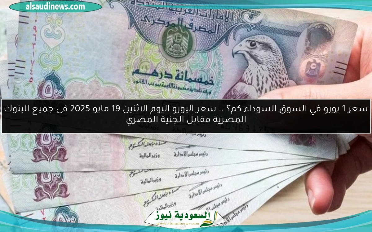سعر 1 يورو في السوق السوداء كم؟ .. سعر اليورو اليوم الاثنين 19 مايو 2025 فى جميع البنوك المصرية مقابل الجنية المصري