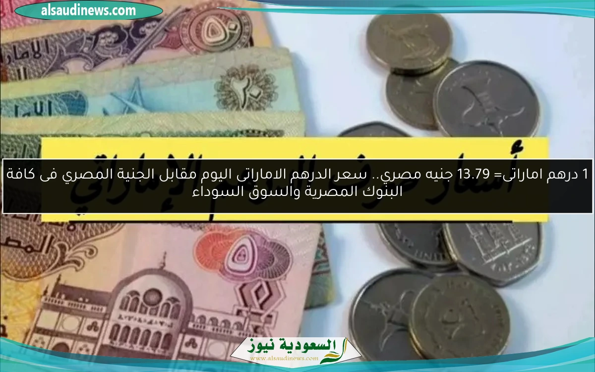 1 درهم اماراتى= 13.79 جنيه مصري.. سعر الدرهم الاماراتى اليوم مقابل الجنية المصري فى كافة البنوك المصرية والسوق السوداء