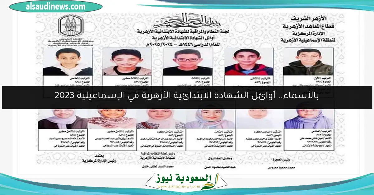 بالأسماء.. أوائل الشهادة الابتدائية الأزهرية في الإسماعيلية 2023