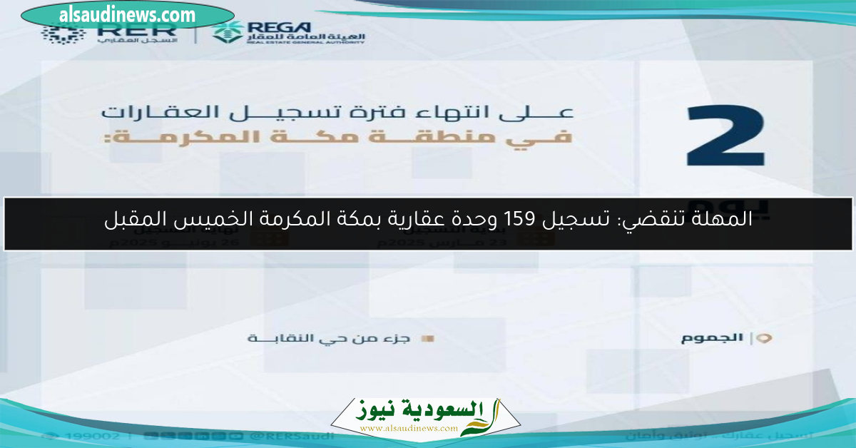 المهلة تنقضي: تسجيل 159 وحدة عقارية بمكة المكرمة الخميس المقبل