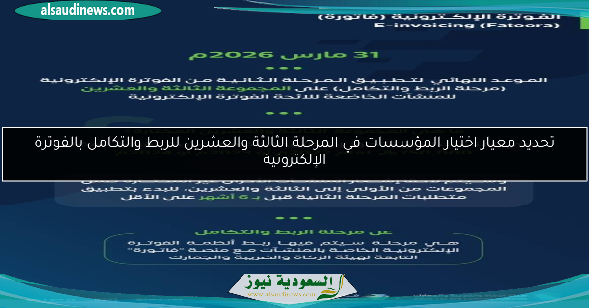 تحديد معيار اختيار المؤسسات في المرحلة الثالثة والعشرين للربط والتكامل بالفوترة الإلكترونية