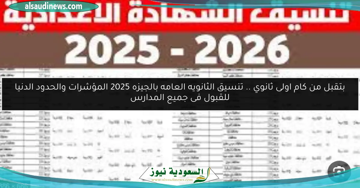 بتقبل من كام اولى ثانوي .. تنسيق الثانويه العامه بالجيزه 2025 المؤشرات والحدود الدنيا للقبول فى جميع المدارس