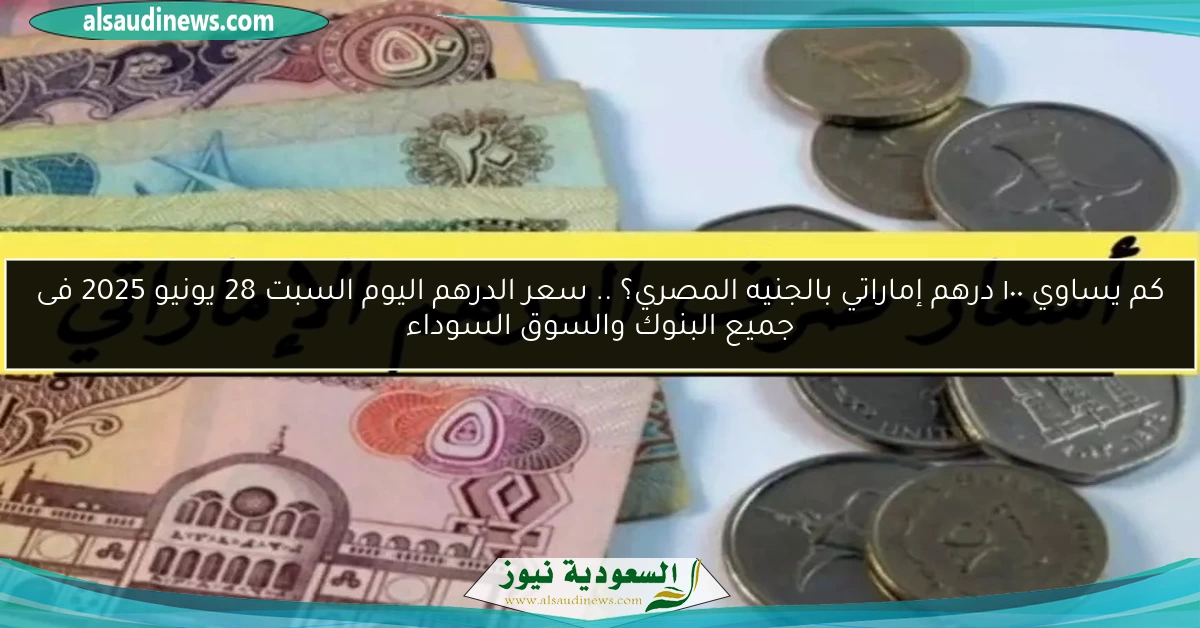 كم يساوي ١٠٠ درهم إماراتي بالجنيه المصري؟ .. سعر الدرهم اليوم السبت 28 يونيو 2025 فى جميع البنوك والسوق السوداء