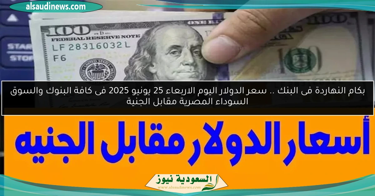 بكام النهاردة فى البنك .. سعر الدولار اليوم الاربعاء 25 يونيو 2025 فى كافة البنوك والسوق السوداء المصرية مقابل الجنية