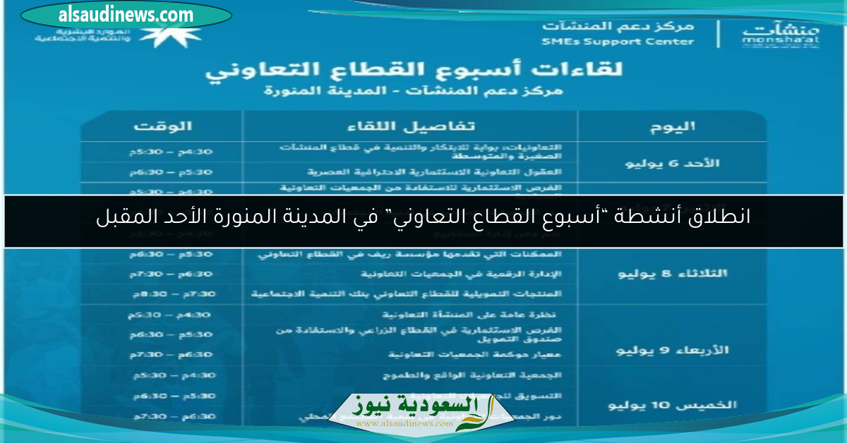 انطلاق أنشطة “أسبوع القطاع التعاوني” في المدينة المنورة الأحد المقبل