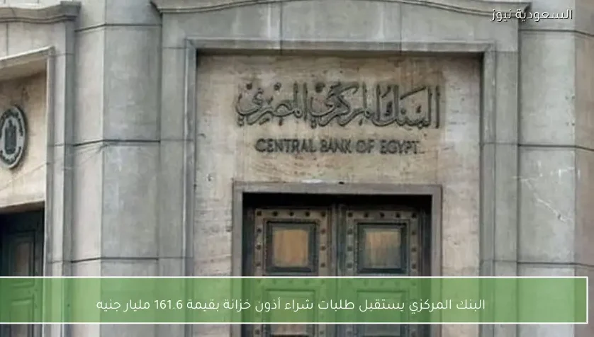 البنك المركزي يستقبل طلبات شراء أذون خزانة بقيمة 161.6 مليار جنيه
