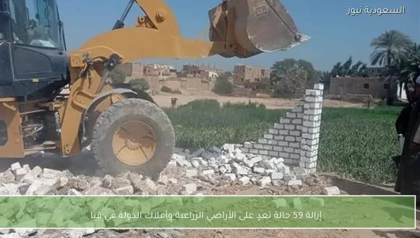 إزالة 59 حالة تعدٍ على الأراضي الزراعية وأملاك الدولة في قنا