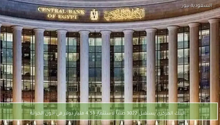 البنك المركزي يستقبل 3022 طلباً لاستثمار 4.53 مليار دولار في أذون الخزانة