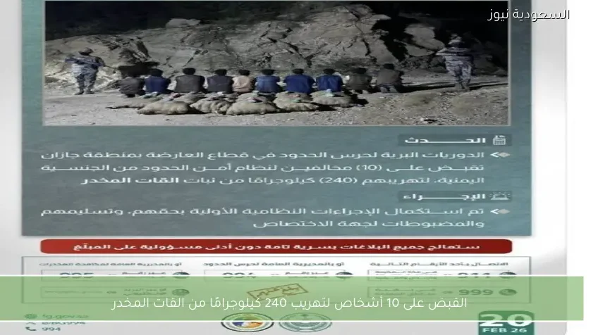 القبض على 10 أشخاص لتهريب 240 كيلوجرامًا من القات المخدر