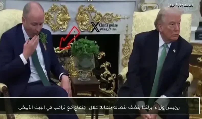 رئيس وزراء أيرلندا ينظف بنطاله بلعابه خلال اجتماع مع ترامب في البيت الأبيض
